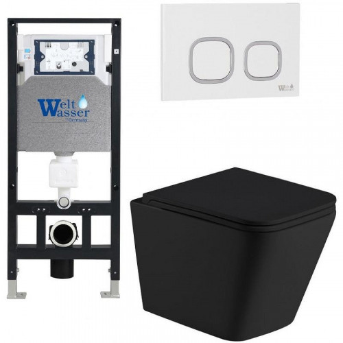Комплект унитаза с инсталляцией WeltWasser AMBERG 506 + GELBACH 043 MT-BL + AMBERG RD-WT 10000011988 цвет Черный матовый с сиденьем Микролифт и клавишей смыва цвет Белый