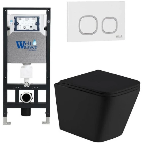Комплект унитаза с инсталляцией WeltWasser AMBERG 506 + GELBACH 043 MT-BL + AMBERG RD-WT 10000011988 цвет Черный матовый с сиденьем Микролифт и клавишей смыва цвет Белый