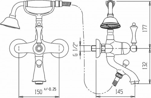 Смеситель для ванны Cezares Margot MARGOT-VDM-03/24-Bi Золото 24 карат латунь на стену