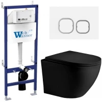 Комплект унитаза с инсталляцией WeltWasser BAMBERG 460 + MERZBACH 043 XL MT-BL + BAMBERG WT 10000014129 цвет Черный матовый с сиденьем Микролифт и клавишей смыва цвет Белый