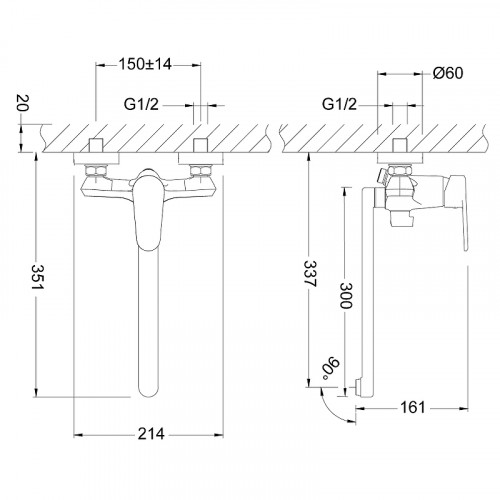 Смеситель для ванны Lemark Point LM0351C универсальный Хром латунь на стену