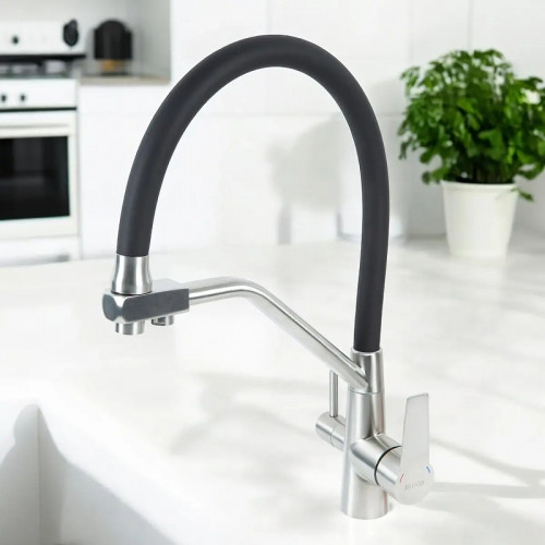 Смеситель для кухни Bond Smart B64-0400 цвет Нержавеющая сталь Черный