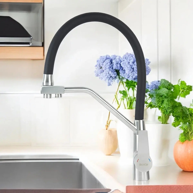 Смеситель для кухни Bond Smart B64-0400 цвет Нержавеющая сталь Черный