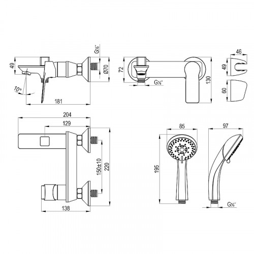Смеситель для ванны Rossinka RS27 RS27-29 цвет Хром