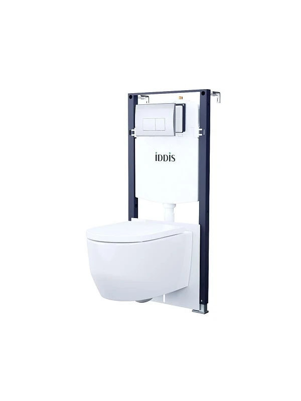 Унитаз с инсталляцией Iddis Basic BASAI01i73 цвет Белый с сиденьем Микролифт и клавишей смыва цвет Хром