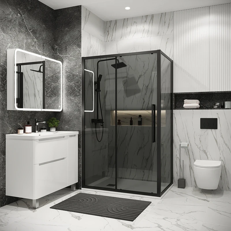 Душевой уголок Grossman Cosmo 100х90 120.K33.02.1090.21.10 профиль Черный матовый стекло тонированное