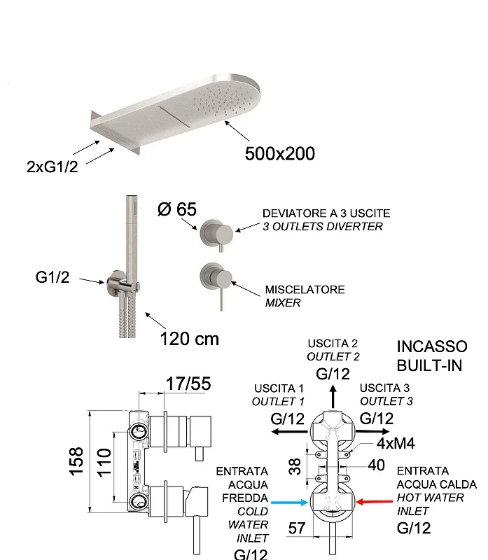 Душевая система Remer X Style Inox SSX93PS02MMCA цвет Нержавеющая сталь