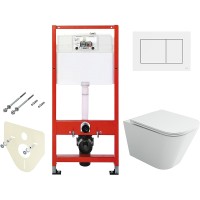 Комплект унитаза Ceramicanova Union CN4009T с инсталляцией Tece Base 9400413 с сиденьем Микролифт и Белой клавишей смыва фарфор подвесной