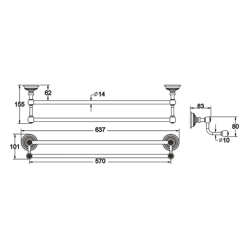 Полотенцедержатель Rose RG14Q RG1427Q двойной цвет Бронза