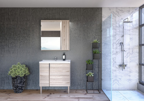 Зеркало со шкафом Aquaton Стоун 80 R 1A228302SX850 с подсветкой Сосна арлингтон МДФ / ЛДСП, стекло