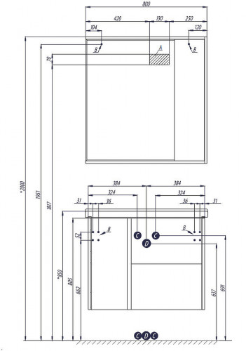 Зеркало со шкафом Aquaton Стоун 80 R 1A228302SX850 с подсветкой Сосна арлингтон МДФ / ЛДСП, стекло