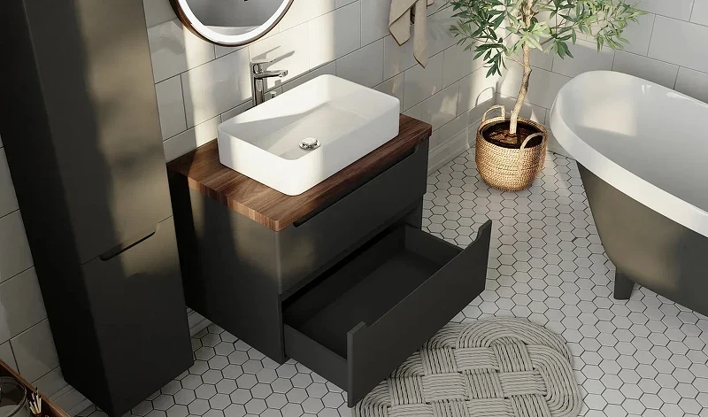 Тумба под раковину Jorno Wood 100 wood.01.100/P/GR подвесная Серая МДФ / ЛДСП