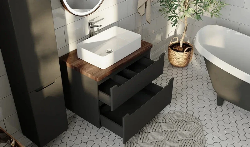 Тумба под раковину Jorno Wood 100 wood.01.100/P/GR подвесная Серая МДФ / ЛДСП