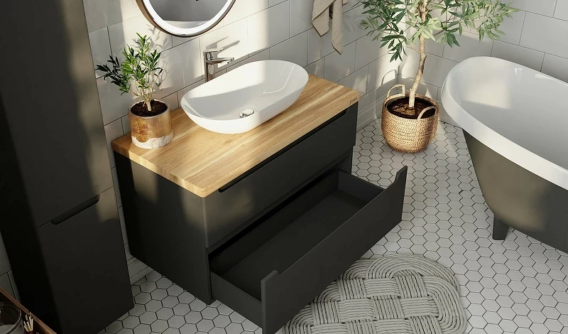 Тумба под раковину Jorno Wood 100 wood.01.100/P/GR подвесная Серая МДФ / ЛДСП