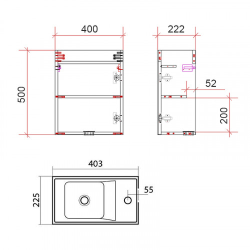 Тумба под раковину Art&amp;Max Family-400-1D-SO-PE подвесная Бетон Экзотик МДФ / ЛДСП