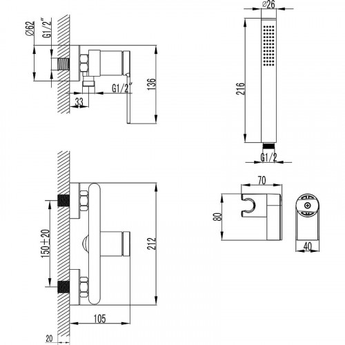 Смеситель для душа Azario Vincente AZ-VRZ338326PA цвет Черный матовый