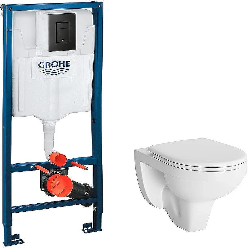 Комплект унитаза Berges Gamma 081105 с инсталляцией Grohe Rapid SL 38811KF0 с сиденьем Микролифт и Черной матовой клавишей смыва