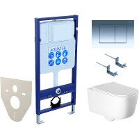 Комплект унитаза с инсталляцией Aquatek Set Aquatek Лугано 4в1 с сиденьем Микролифт и клавишей смыва Хром глянцевый фарфор подвесной