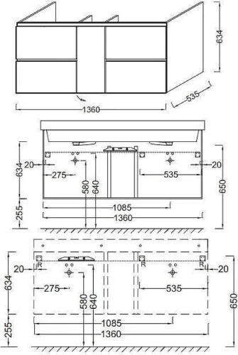 Тумба под раковину Jacob Delafon Soprano 136 EB1332-N18 цвет Белый