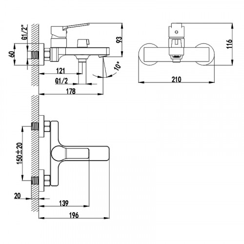 Смеситель для ванны AWP Aurel S0614C цвет Хром