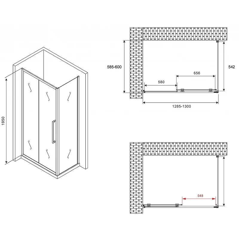 Душевой уголок Abber Schwarzer Diamant 130x60 AG30130BH-S60B профиль Черный стекло прозрачное