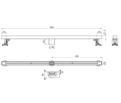 Душевой лоток Wonzon & Woghand 90 WW-65409T-BG с решеткой цвет Брашированное золото