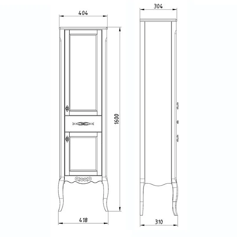 Шкаф пенал ASB-Woodline Модерн 40 11256 Рошфор с Белой патиной массив дерева