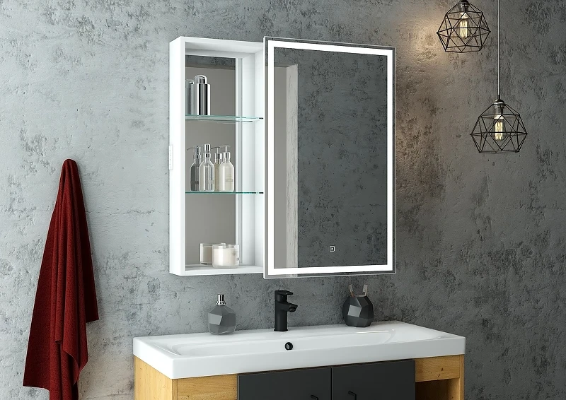 Зеркальный шкаф Bellezza Марта 80 R 4646613021016 с подсветкой Белый МДФ / ЛДСП, стекло