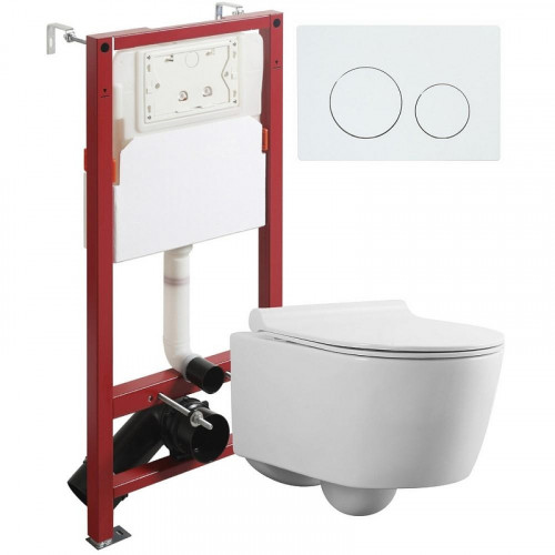 Комплект унитаза с инсталляцией Agger ATI05100+APB188 с сиденьем Микролифт и Белой глянцевой клавишей смыва