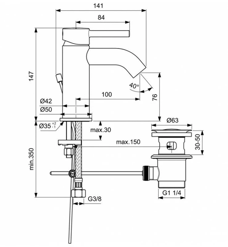 Смеситель для раковины Ideal Standard Ceraline BC193XG Черный шелк латунь на столешницу