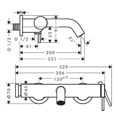 Смеситель для ванны Hansgrohe Tecturis S 73422670 цвет Черный матовый
