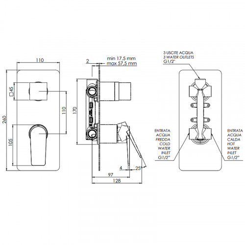 Смеситель для душа Remer Dream D93 Хром латунь встраиваемый
