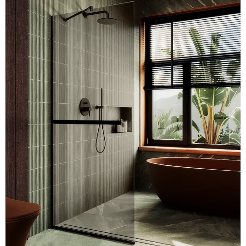 Душевая перегородка Maybah Glass MGD-709-6у 1090x1950 в узком профиле Черный стекло бронзовое
