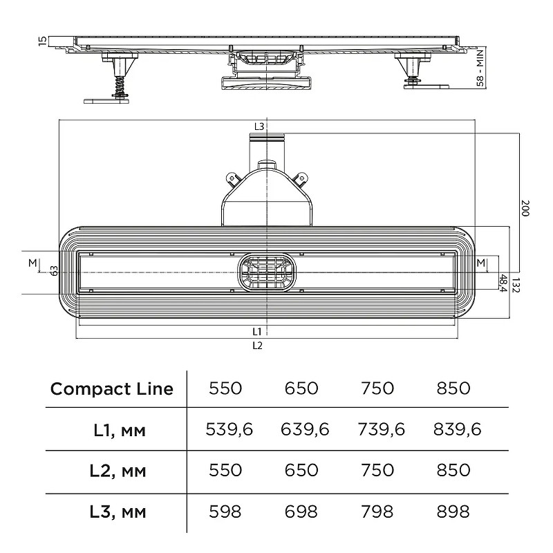 Душевой лоток Bettoserb Compact Line Matte Black 65 13702510BM с решеткой цвет Черный матовый / под плитку