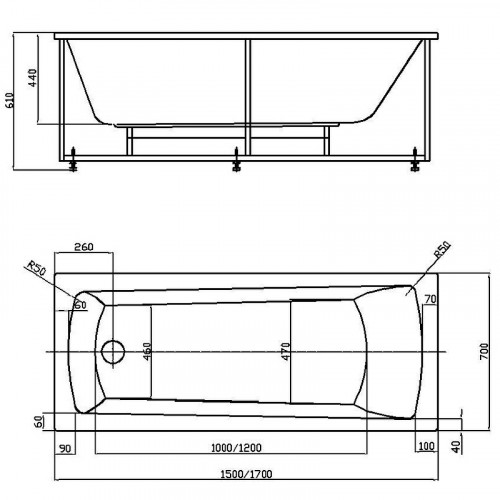 Акриловая ванна Aquatek Либра New 150x70 LIB150N-0000030 без панелей, каркаса и слив-перелива