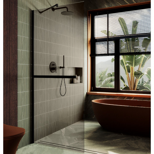 Душевая перегородка Maybah Glass MGD-727-6ш 790x1950 в широком профиле Черный стекло бронзовое