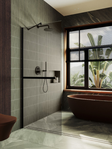 Душевая перегородка Maybah Glass MGD-727-6ш 790x1950 в широком профиле Черный стекло бронзовое