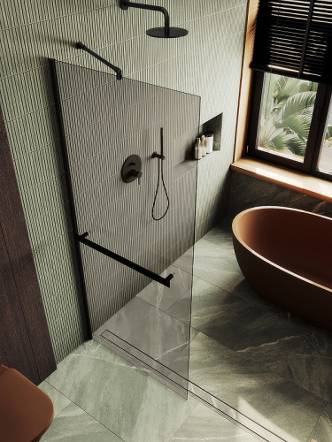 Душевая перегородка Maybah Glass MGD-727-6ш 790x1950 в широком профиле Черный стекло бронзовое