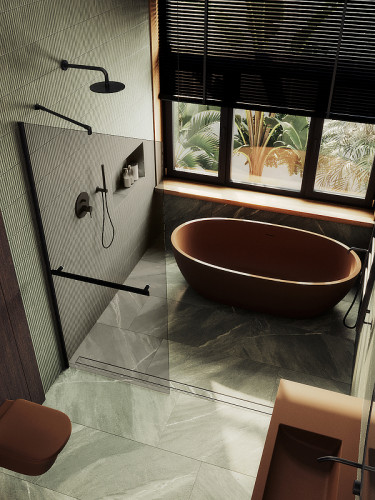 Душевая перегородка Maybah Glass MGD-727-6ш 790x1950 в широком профиле Черный стекло бронзовое