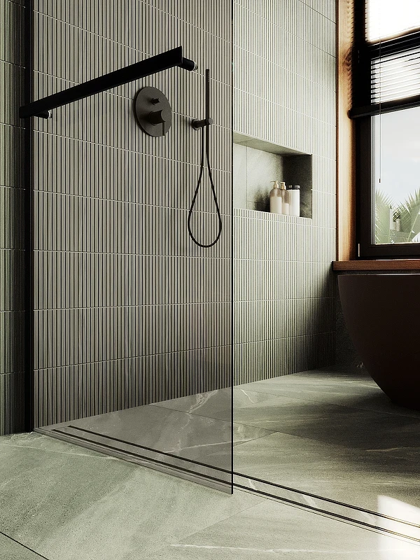 Душевая перегородка Maybah Glass MGD-727-6ш 790x1950 в широком профиле Черный стекло бронзовое