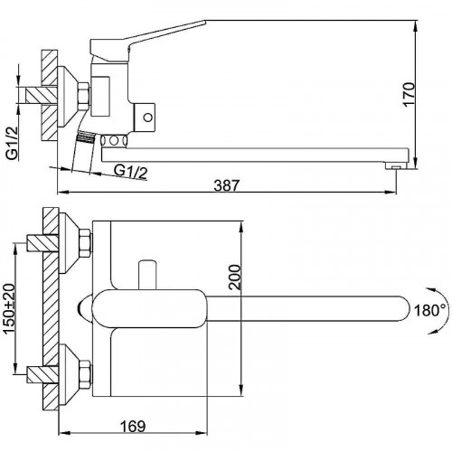 Смеситель для ванны Frap H62 F2262 универсальный Черный матовый латунь на стену