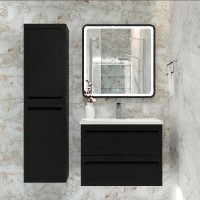 Шкаф пенал Art&amp;Max AM-Platino-1500-2A-SO-NM подвесной Черный матовый МДФ / ЛДСП