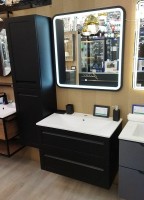 Шкаф пенал Art&amp;Max AM-Platino-1500-2A-SO-NM подвесной Черный матовый МДФ / ЛДСП