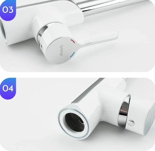 Смеситель для кухни Gappo G03-8 G4003-8 Белый Хром латунь