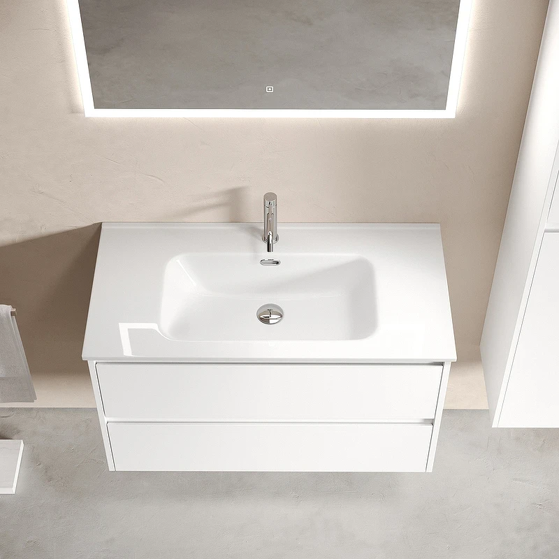 Тумба под раковину Sancos Libra 90 LB90W подвесная Белый глянец МДФ / ЛДСП