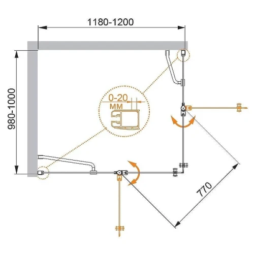 Душевой уголок Cezares Elena 120x100 L ELENA-W-AH-2-120/100-P-Cr-L профиль Хром стекло рифленое
