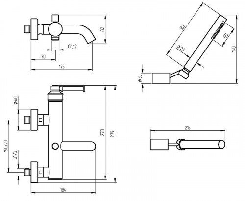 Смеситель для ванны Migliore Ermitage Mini 30851 Черный матовый латунь на стену