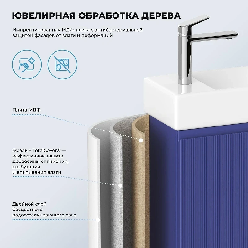 Тумба с раковиной Wellsee WC Area 40 L 221804002 подвесная цвет Синий матовый