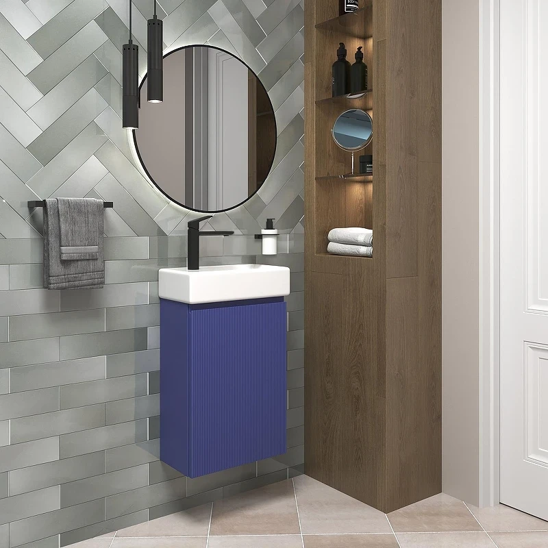 Тумба с раковиной Wellsee WC Area 40 L 221804002 подвесная цвет Синий матовый