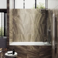 Шторка для ванны Maybah Glass MGV-915-4 990х1400 поворотная с добором Хром глянцевый стекло прозрачное